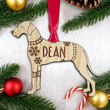 Load image into Gallery viewer, Personalised Great Dane Bauble Jumper Dog Bauble - Oak Veneer Wood - Add any name
