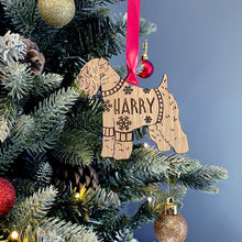 Load image into Gallery viewer, Personalised Soft Coated Wheaten Terrier Bauble Jumper Dog Bauble - Oak Veneer Wood - Add any name
