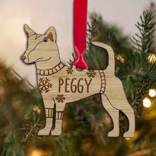 Load image into Gallery viewer, Personalised Portuguese Podengo Bauble Jumper Dog Bauble - Oak Veneer Wood - Add any name
