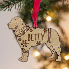 Load image into Gallery viewer, Personalised Newfoundland Bauble Jumper Dog Bauble - Oak Veneer Wood - Add any name
