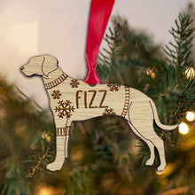 Load image into Gallery viewer, Personalised Rhodesian Bauble Jumper Dog Bauble - Oak Veneer Wood - Add any name
