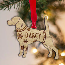 Load image into Gallery viewer, Personalised Beagle Bauble Jumper Dog Bauble - Oak Veneer Wood - Add any name
