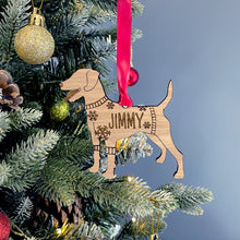 Load image into Gallery viewer, Personalised Patterdale Bauble Jumper Dog Bauble - Oak Veneer Wood - Add any name
