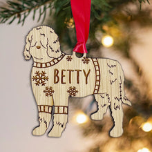 Load image into Gallery viewer, Personalised Barbet Bauble Jumper Dog Bauble - Oak Veneer Wood - Add any name

