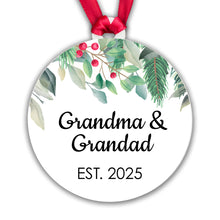 Load image into Gallery viewer, Grandma Grandad Est Year Bauble Pregnancy Announcement First Year Grandparents - Gift Boxed
