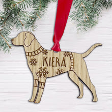 Load image into Gallery viewer, Personalised Labrador Bauble Jumper Dog Bauble - Oak Veneer Wood - Add any name
