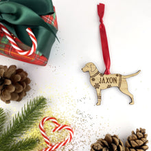 Load image into Gallery viewer, Personalised Chesapeake Bay Retriever Bauble Jumper Dog Bauble - Oak Veneer Wood - Add any name
