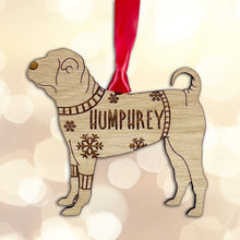 Load image into Gallery viewer, Personalised Chinese Shar-Pei Bauble Jumper Dog Bauble - Oak Veneer Wood - Add any name
