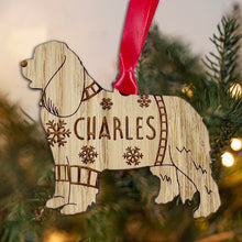 Load image into Gallery viewer, Personalised Cavalier Bauble Jumper Dog Bauble - Oak Veneer Wood - Add any name
