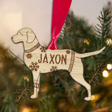 Load image into Gallery viewer, Personalised Chesapeake Bay Retriever Bauble Jumper Dog Bauble - Oak Veneer Wood - Add any name

