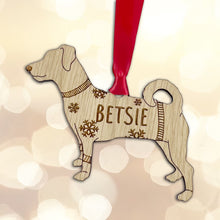 Load image into Gallery viewer, Personalised Jack Russell Bauble Jumper Dog Bauble - Oak Veneer Wood - Add any name
