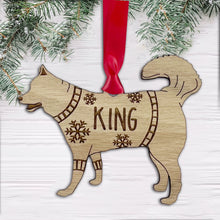 Load image into Gallery viewer, Personalised Husky Bauble Jumper Dog Bauble - Oak Veneer Wood - Add any name
