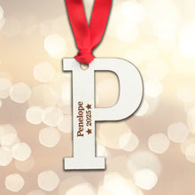 Load image into Gallery viewer, Personalised Wooden Letter Christmas Name and Year Initial Bauble
