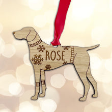 Load image into Gallery viewer, Personalised Pointer Bauble Jumper Dog Bauble - Oak Veneer Wood - Add any name
