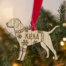 Load image into Gallery viewer, Personalised Labrador Bauble Jumper Dog Bauble - Oak Veneer Wood - Add any name
