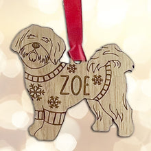 Load image into Gallery viewer, Personalised Shih Tzu Bauble Jumper Dog Bauble - Oak Veneer Wood - Add any name
