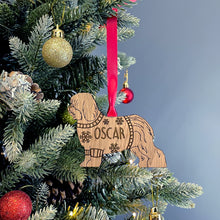 Load image into Gallery viewer, Personalised Old English Sheepdog Bauble Jumper Dog Bauble - Oak Veneer Wood - Add any name
