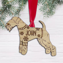Load image into Gallery viewer, Personalised Lakeland Bauble Jumper Dog Bauble - Oak Veneer Wood - Add any name
