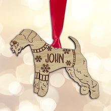 Load image into Gallery viewer, Personalised Lakeland Bauble Jumper Dog Bauble - Oak Veneer Wood - Add any name
