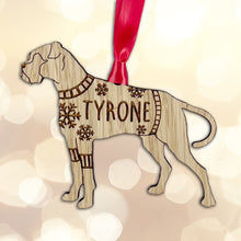 Load image into Gallery viewer, Personalised Boxer Bauble Jumper Dog Bauble - Oak Veneer Wood - Add any name
