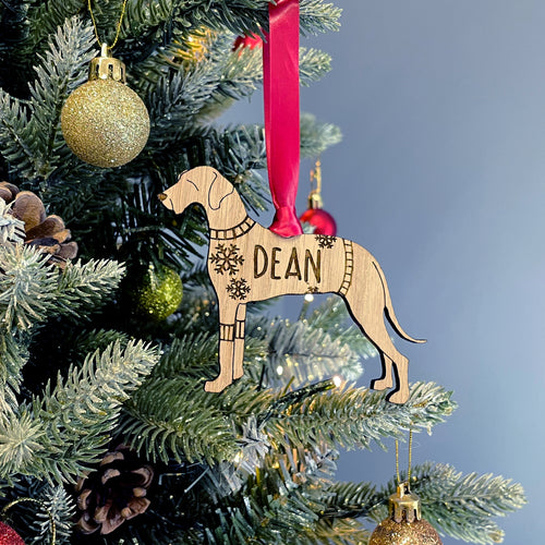 Personalised Great Dane Bauble Jumper Dog Bauble - Oak Veneer Wood - Add any name