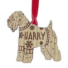 Load image into Gallery viewer, Personalised Soft Coated Wheaten Terrier Bauble Jumper Dog Bauble - Oak Veneer Wood - Add any name
