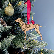 Load image into Gallery viewer, Personalised Dalmation Bauble Jumper Dog Bauble - Oak Veneer Wood - Add any name
