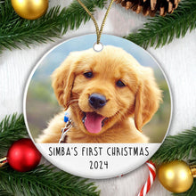 Load image into Gallery viewer, Personalised Pet&#39;s First Christmas Photo Bauble - Ceramic - Gift Boxed
