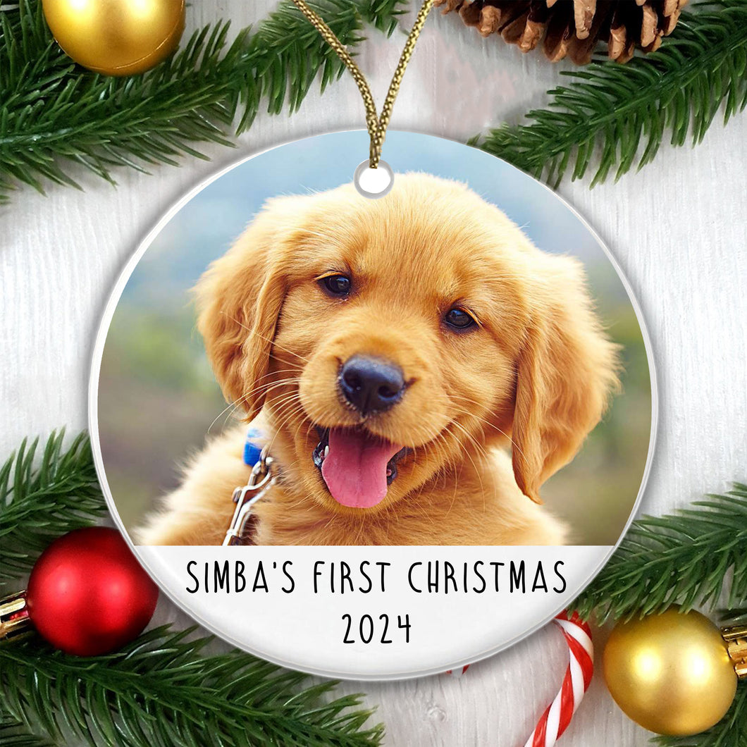 Personalised Pet's First Christmas Photo Bauble - Ceramic - Gift Boxed