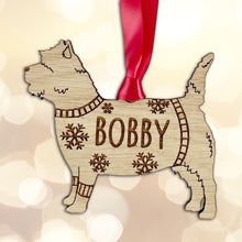 Load image into Gallery viewer, Personalised Cairn Terrier Bauble Jumper Dog Bauble - Oak Veneer Wood - Add any name
