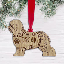 Load image into Gallery viewer, Personalised Old English Sheepdog Bauble Jumper Dog Bauble - Oak Veneer Wood - Add any name
