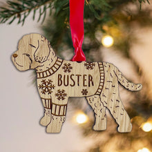 Load image into Gallery viewer, Personalised Cockapoo Bauble Jumper Dog Bauble - Oak Veneer Wood - Add any name
