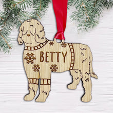Load image into Gallery viewer, Personalised Barbet Bauble Jumper Dog Bauble - Oak Veneer Wood - Add any name
