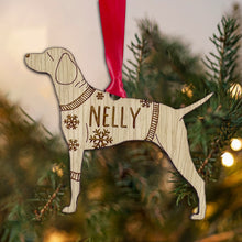 Load image into Gallery viewer, Personalised Hungarian Visla Bauble Jumper Dog Bauble - Oak Veneer Wood - Add any name
