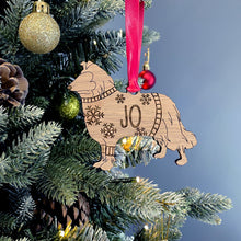 Load image into Gallery viewer, Personalised Rough Collie Bauble Jumper Dog Bauble - Oak Veneer Wood - Add any name
