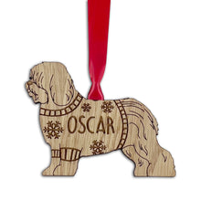 Load image into Gallery viewer, Personalised Old English Sheepdog Bauble Jumper Dog Bauble - Oak Veneer Wood - Add any name
