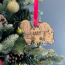 Load image into Gallery viewer, Personalised Lhasa Apso Bauble Jumper Dog Bauble - Oak Veneer Wood - Add any name

