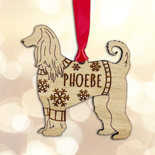 Load image into Gallery viewer, Personalised Afghan Hound Bauble Jumper Dog Bauble - Oak Veneer Wood - Add any name
