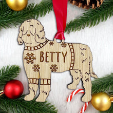 Load image into Gallery viewer, Personalised Barbet Bauble Jumper Dog Bauble - Oak Veneer Wood - Add any name

