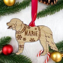 Load image into Gallery viewer, Personalised Bernese Mountain Bauble Jumper Dog Bauble - Oak Veneer Wood - Add any name
