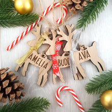 Load image into Gallery viewer, Personalised Reindeer Tree Decoration - Sustainable Oak Wooden Bauble
