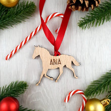 Load image into Gallery viewer, Personalised Horse Tree Decoration - Sustainable Oak Wooden Bauble
